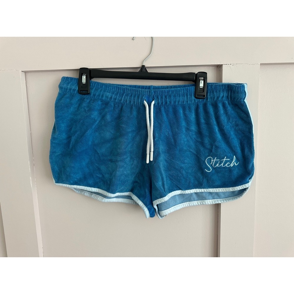 Disney Lilo & Stitch Blue Terry Cloth Lounge Shorts Womens Large Embroidered‎